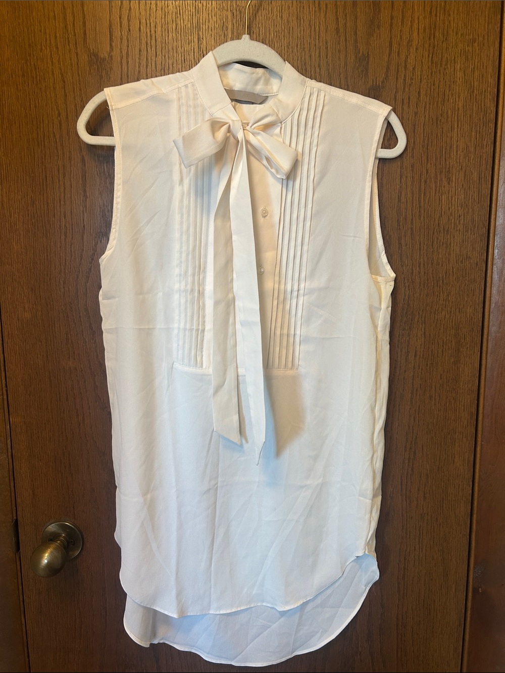 H&M Cream Sleeveless Bow-Tie Pintuck Camisole